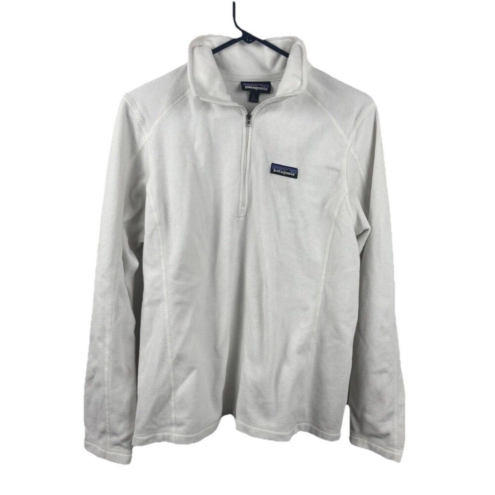 Patagonia Sweater Womens Large Oyster White Quarter Zip Fleece Cream EUC